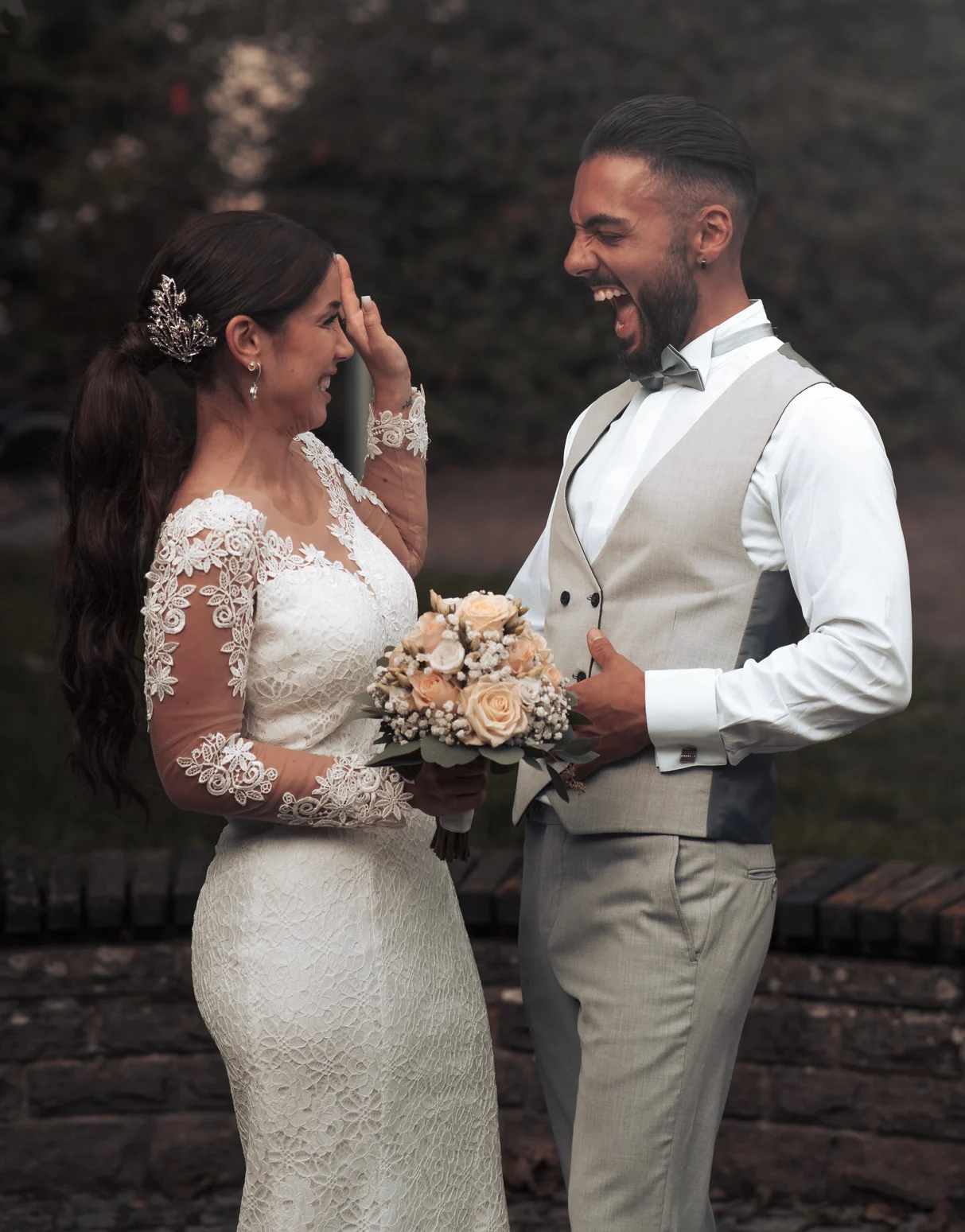 Wedding Couple Laughing Together